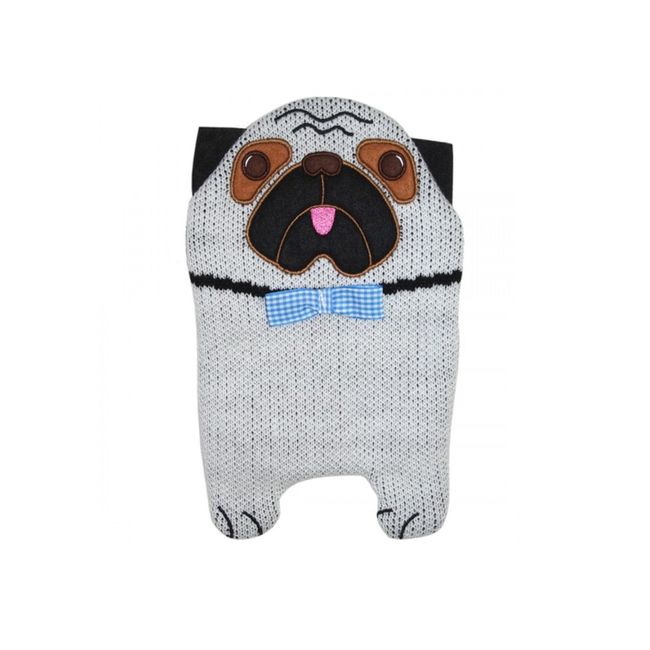 Hugo Frosch Hot Water Bottle with Pug Dog Knitted Cover, Light Grey, One Size