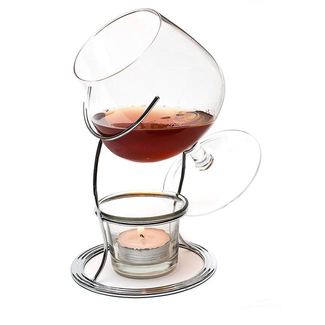 CKB LTD Brandy & Cognac Snifter Warmer Glass Stand Premium Drinking Gift Set with Tea Light Candle & Metal Holder (Chrome)