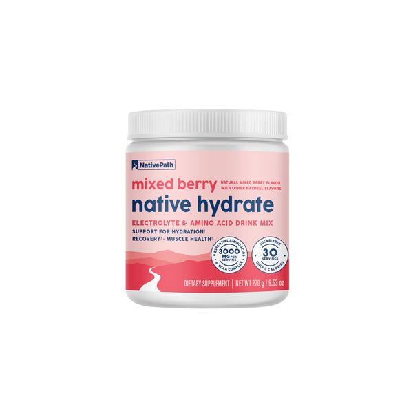 NativePath Native Hydrate, Sugar Free Electrolytes Powder with BCAAs, Mixed Berry Hydration Powder, Keto & Paleo Friendly, 30 Servings