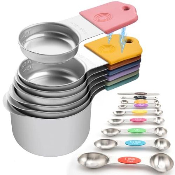 Magnetic Measuring Cups Spoons Set 16pcs 18/8 Stainless Steel Measuring Cup For