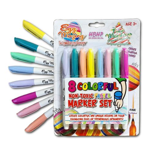 The Eggmazing Egg Decorator The Original EggMazing Easter Egg - Treemendous Christmas Tree Ornament Decorator - Replacement 8 Colorful Non-Toxic Marker Set (Pastel) - Packaging May Vary