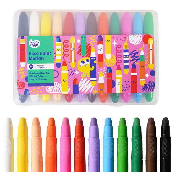 KIDDYCOLOR Face Paint Marker Non-Toxic 12 Colors Professional Body Crayons Makeup Painting Set