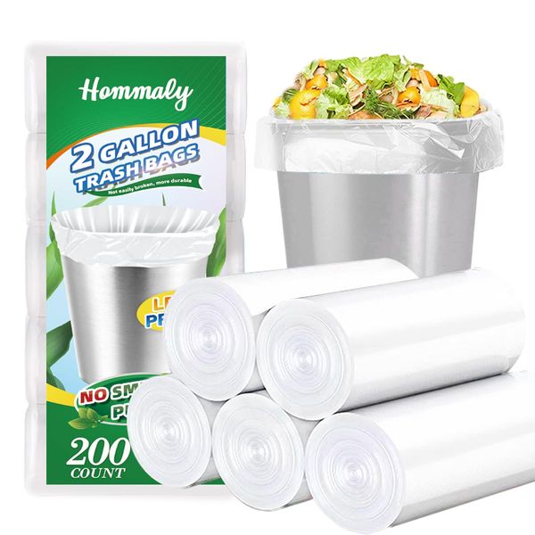 Hommaly 2 Gallon 200 pcs Small Clear Trash Bags(Fit1.8-2 Gal), Strong 1.8 Gallon Garbage Bags, Bathroom Trash Can Bin Liners Unscented, Mini Plastic Bags for Office,Waste Basket Liner,Fit 6,7,8 Liters