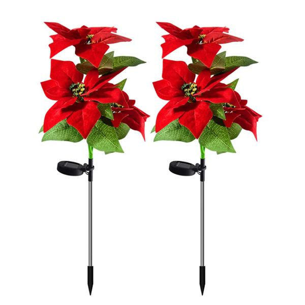 Aolyty Solar Garden Lights, IP65 Waterproof Solar Flowers Lights Landscape Lighting Simulation Poinsettia LED Light for Pathway, Garden, Patio, Yard, Lawn Outdoor Decorative (2 Pack)