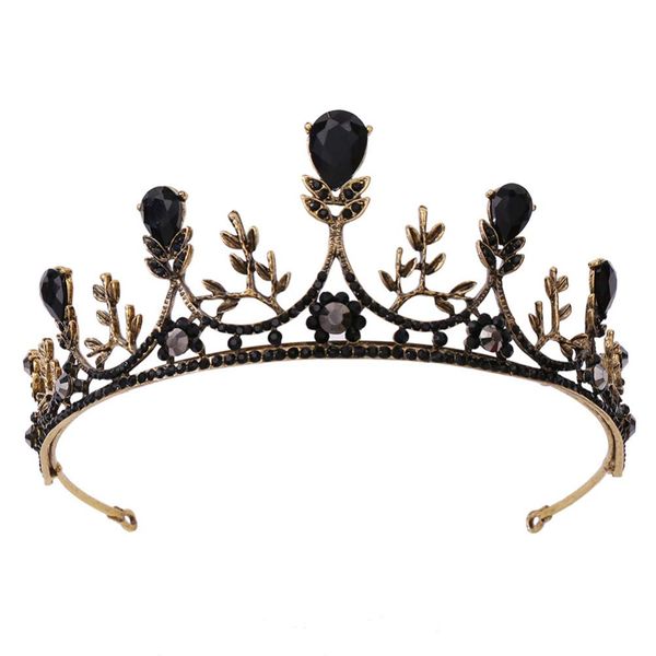 FRCOLOR Black Bridal Crown,Gothic Headbands Black Wedding Tiara Halloween Baroque Crowns for Women