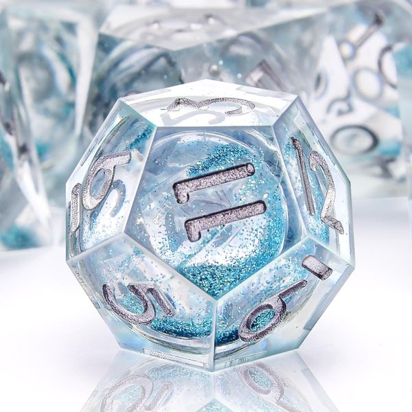 SIQUK 7-Die Polyhedral Dice for DND Sharp Edge Game Dice for Dungeons and Dragons RPG MTG Table Games (Liquid Quicksand, Light Blue)