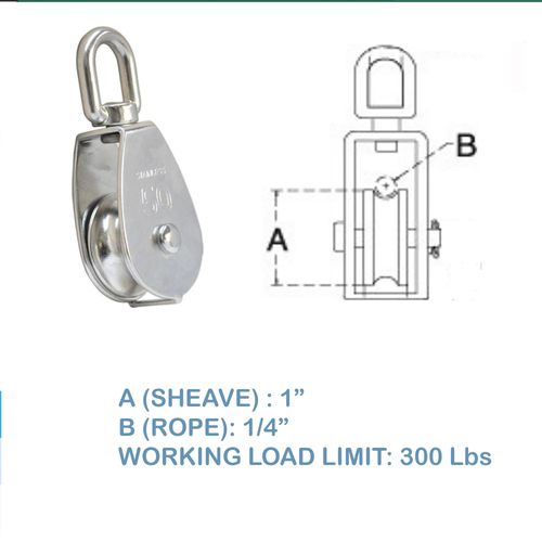 DBM IMPORTS 5 PC 1" 25mm Stainless Steel Single Pulley with Swivel Eye Marine Rigging Lift