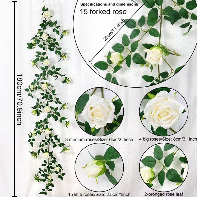 80cm Artificial Flowers Plants Creeper Rose Leaf Ivy Vine For Home