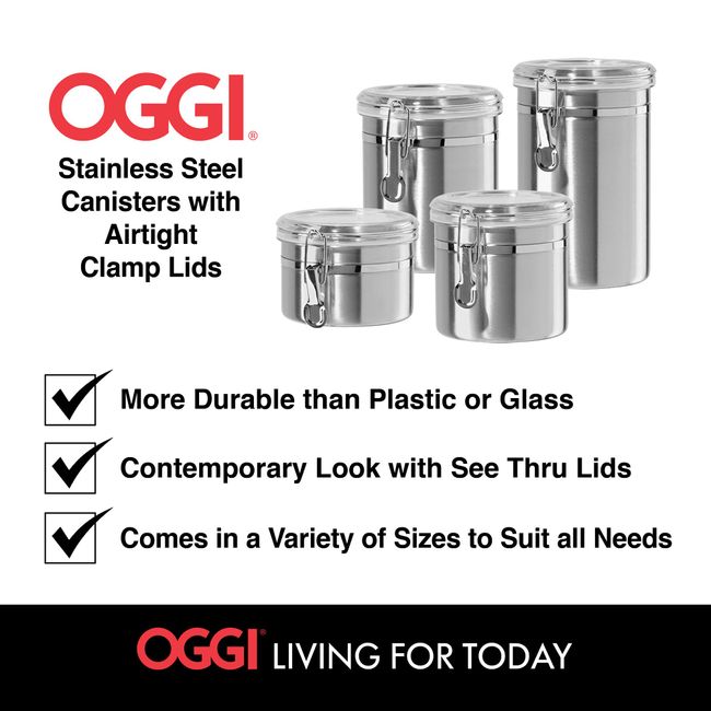 OGGI Stainless Steel Kitchen Canister 47oz, Black - Airtight Clamp