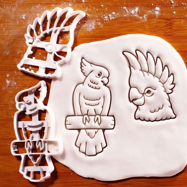 Set of 2 Cockatoo Cookie Cutters pet Bird perch sulphur-crested parrot tropical