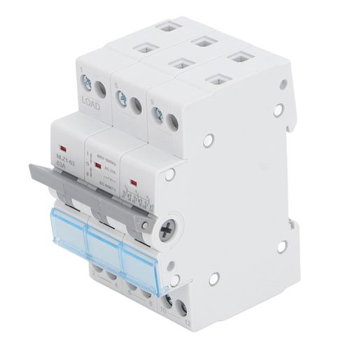 63A Power Manual Transfer Switch DIN Rail Mount 3P Interlock Circuit Breaker Isolating Switch 400VAC, Overload and Short Circuit for RVs, Homes