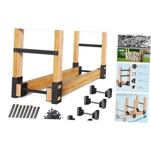 Firewood Rack Outdoor, Adjustable Length Wood Storage Brackets Kit, Set of 4