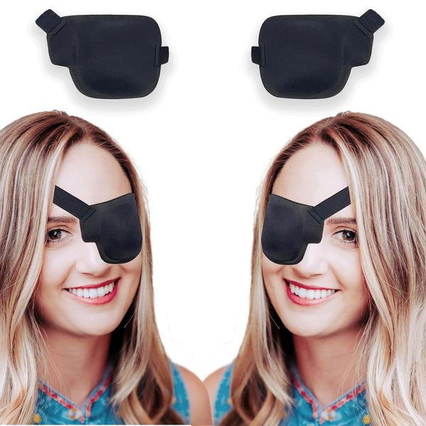 Eye Patches for Adults and Kids, 2 Pcs 3D Eye Patch Black Adjustable Medical Eyepatch for Lazy Eye Amblyopia Strabismus and After Surgery (Right & Left Eye - Black, 1 Count (Pack of 2))