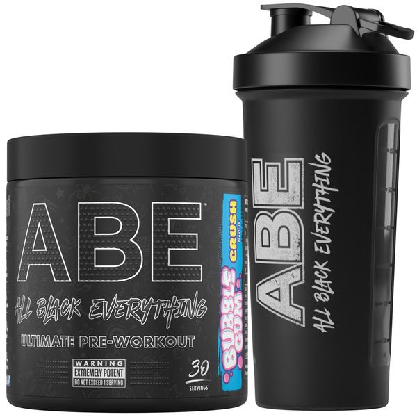 Applied Nutrition Bundle ABE Pre Workout 375g + ABE Black Shaker | All Black Everything Pre Workout Powder, Energy Drink, Physical Performance, Creatine, Beta Alanine, Caffeine (Bubblegum Crush)