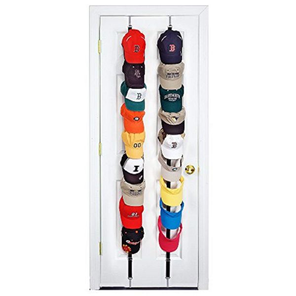 Perfect Curve CapRack18 Over-The-Door Cap Organizer, Two Straps, Holds Up To 18 Caps, Black