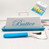 Ceramic Butter Dish Set with Lid, Blue Serving Tray and Spreader Knife