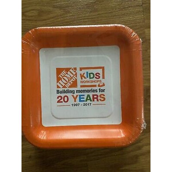 Home Depot Kids Workshop 7”x 7” Birthday Party Paper Plates NEW