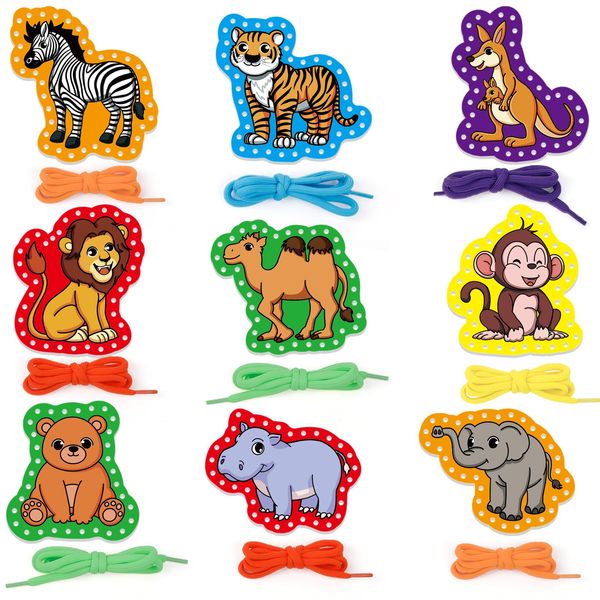 Aizweb Animal Lacing Cards,Sewing Kit for Toddlers, Fine Motor Skill Toys,Threading Toys for Preschoolers,Shoe Tying Practice Art and Craft for Kids Educational Kindergarten Learning Activities