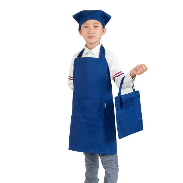 JACKIE & YORK Children’s Apron, Kids, Bandanna Style Head Covering and Storage Bag Included, Easy to Put On and Take Off, Elementary School, Unisex, Cute, Simple, Dust Resistant, blue