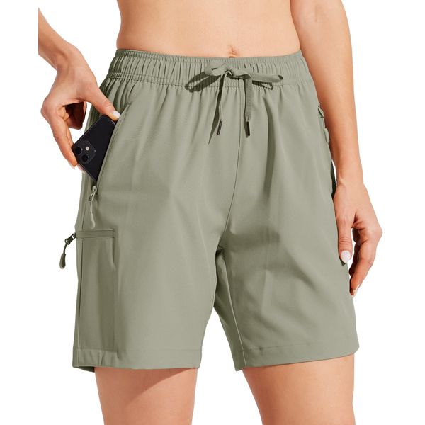 WILLIT Damen Cargo Shorts Wanderhose schnelltrocknend Wandern aktiv Shorts leichte Sport Sommer Shorts mit Taschen Salbei Grün M