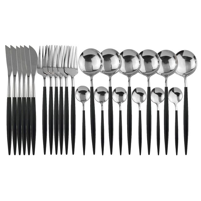 36Pcs Black Matte Flatware Cutlery Set 304 Stainless Steel