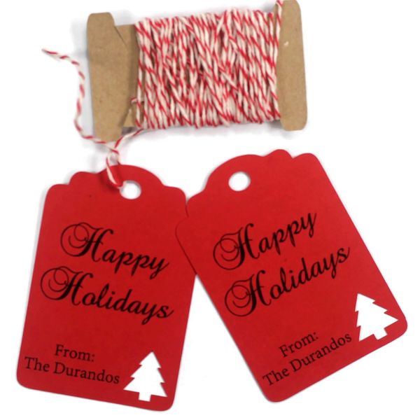 Personalized Happy Holidays Tags with Tree - 12pc (Red)