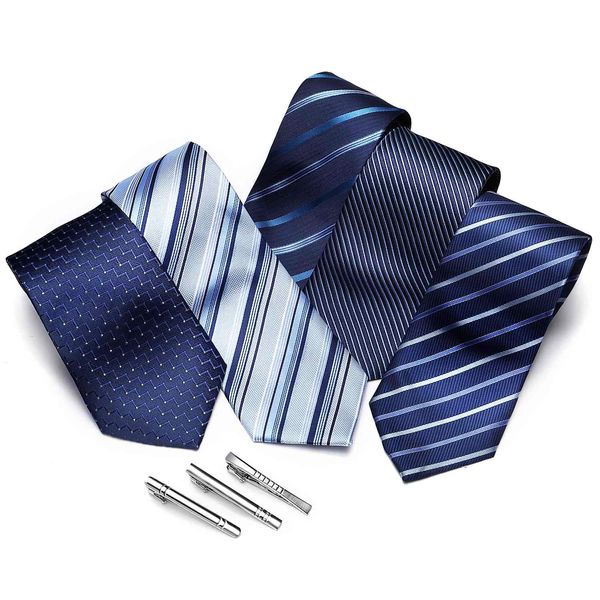 Ratom Tie & Tie Clip Set w/ 5 Ties + 3 Pins + Gift Box, Washable