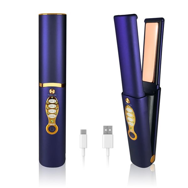 Cordless Hair Straighteners Titanium Portable Flat Iron Wireless Hair Straightener 2 in 1 for Straightening and Curling Travel Straightener Dual Voltage 5000 mAh Battery Heats Up in Seconds