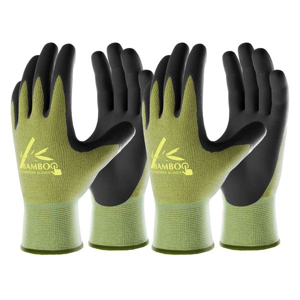 COOLJOB Gardening Gloves for Women and Men, 2 Pairs Bamboo Garden Gloves with Touchscreen, Breathable Nitrile Coated Work Gloves, Green, Medium Size (2 Pairs, M)