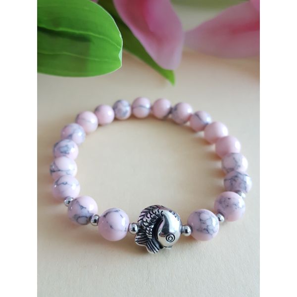 Wish-fulfilling petite engraved fish (silver 925 oil painting) wish bracelet - baby pink