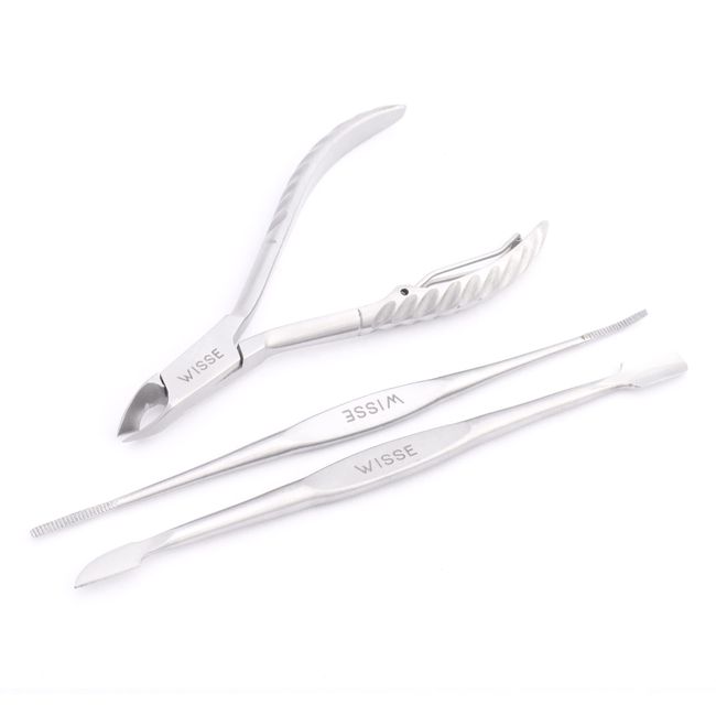 Cuticle Pusher, Cuticle Nipper & File - Professional Nail Cuticle Remover Cutter Clippers Tool for Gel Nail Art Fingernails Toenails - 3 Pieces Manicure Tool Set by Wisse Make Up