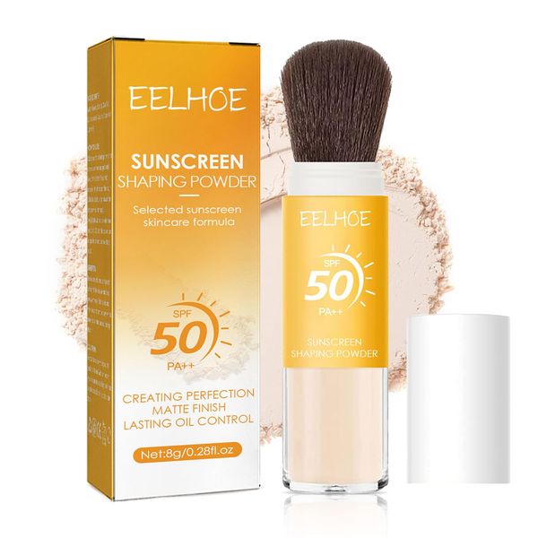 Face Sonnenschutz Puder,Natural Mineralische Sonnencreme,Mineral Sunscreen Setting Powder,Oil Control,SPF 50,Lasting Lightweight Breathable,Setting Powder with Brush (A, 1PCS)