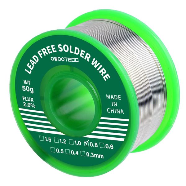 Owootecc Solder Wire, 0.8 mm 50 g Soldering Wire Sn99.3 Cu0.7,Lead Free Soldering Wire with Rosin Core for Electric Soldering and DIY