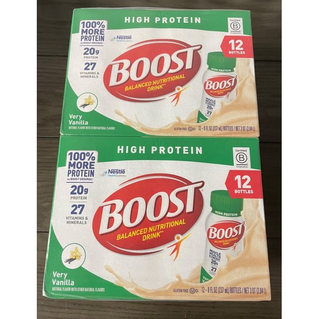 Boost High Protein Nutritional Drink Very Vanilla 24 Count 8 oz Each  Exp 11/24