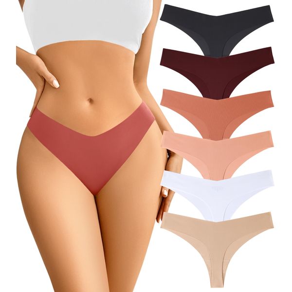 Acvvtis Seamless Thongs For Women No Show Underwear Women Pack Breathable Panties for Women Colorful 6 thongs M