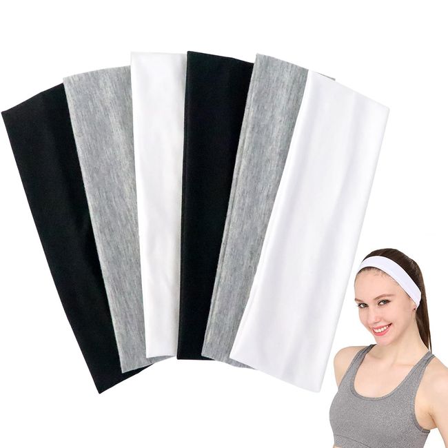 Sularpek 6 Pack Yoga Headbands, Elastic Headband, Schweiß Haarbänder, Haarband Damen Dünn Sommer, Weiches Haarreife für Frauen Yoga Workout Fitness Headbands