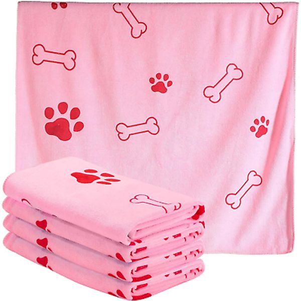 4 Pieces Dog Towels for Drying Dogs Puppy Towel Bulk Microfiber Absorbent Towel