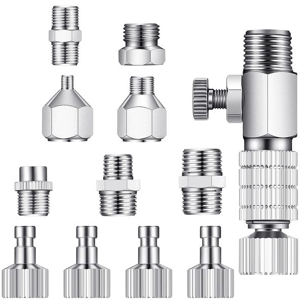 13 Pieces Airbrush Adapter Set, Including Airbrush Adapter Kit Airbrush Quick Release Disconnect Fitting Connector Set for Air Compressor and Airbrush Hose