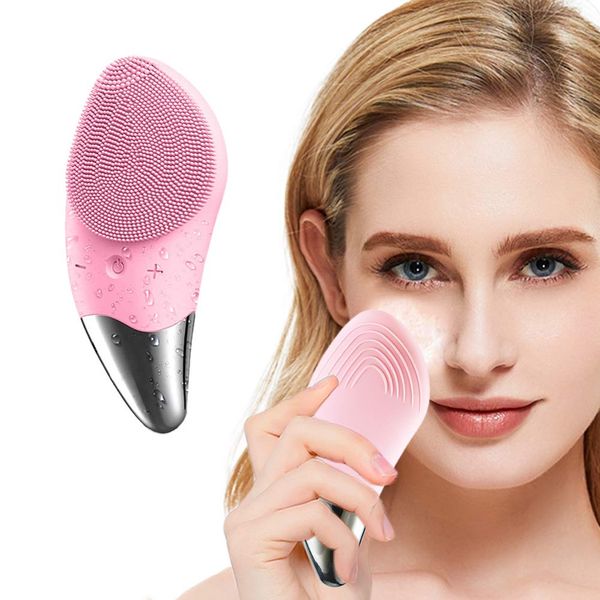 KORSMALL Silicone Facial Cleansing Brush, Electric Face Brush 6-Speed, IPX7 Waterproof Silicone Face Scrubbers Anti-Aging Skin Cleanser for Skin Care and Exfoliation, Deep Cleansing, Massaging (Pink)