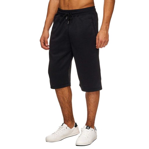 Hidyliu Mens Elastic Waist Drawstring Workout Gym Joggers 3/4 Shorts Summer Casual Sweat Short Pants with Pockets (Black Workout Shorts, L)