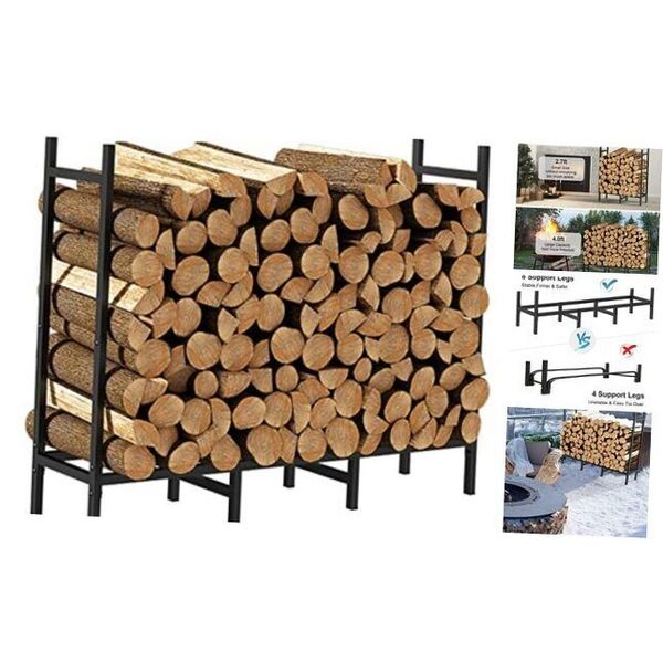 4ft Outdoor Indoor Firewood Rack Holder for Fireplace Wood 4ft Firewood Rack