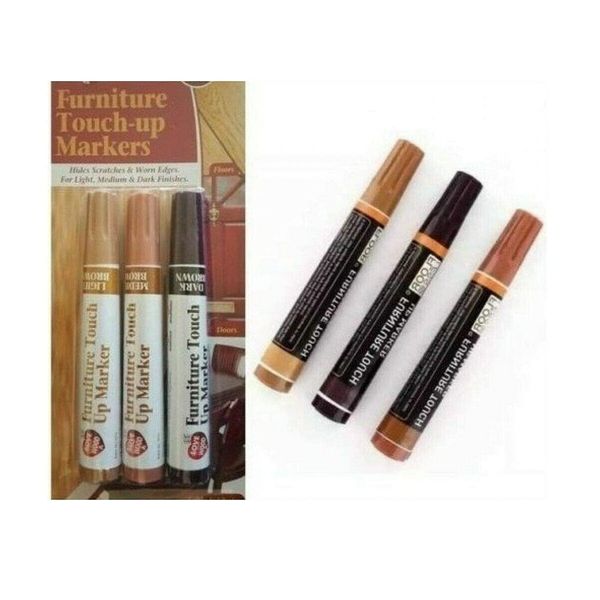 Furniture Touch Up Markers 3 Brown Wood Scratch Repair Restore Pens Paint Floor