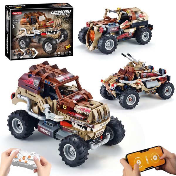 WINGIFT 572 Piece STEM Building Toys - 3 in 1 Remote & APP Controlled Building Set/Race Car Building Toy/Mech Dinosaur Truck Roader Car Building Blocks Kit,STEM Toys for Boys Girls Age 8-14