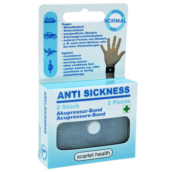 scarlet health | Akupressurband »Sea«, 1 Paar Akupressur-Armbänder gegen Übelkeit & Seekrankheit, für Erwachsene & Kinder, Anti-Übelkeitsband fürs Handgelenk, 2 elastische Bänder (Rot)