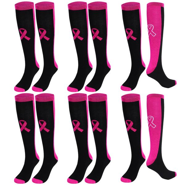 Zhanmai 6 Pairs Breast Cancer Socks for Soccer Volleyball Football Baseball Team Breast Cancer Awareness Volunteering (Small)