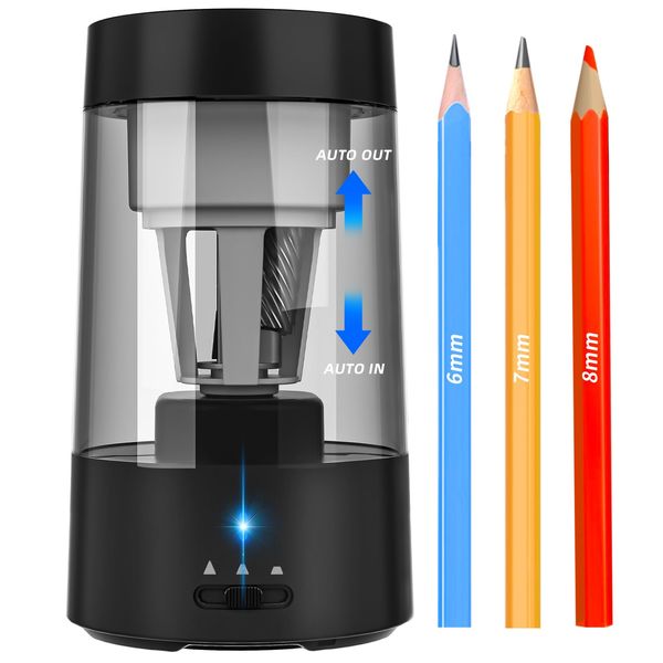 ZMOL Full Automatic Electric Pencil Sharpener, Rechargeable Pencil Sharpener with Container for Colored Pencils & Pencils(6-8mm),Auto in & Out, Portable Pencil Sharpeners for Home, Office, School