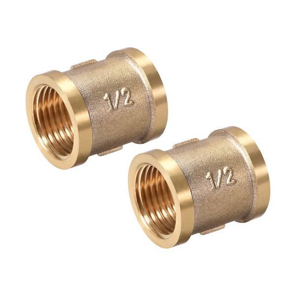 uxcell Brass Cast Pipe Fitting Coupling Hex Nipple Coupler G Female Thread Gold Tone G1/2 x G1/2 (2 Pieces)