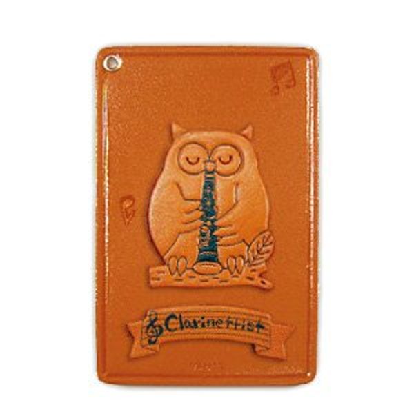 Clarinet Owls Genuine Leather Pass Case Leather Story Pass Card Holder Golden Brown