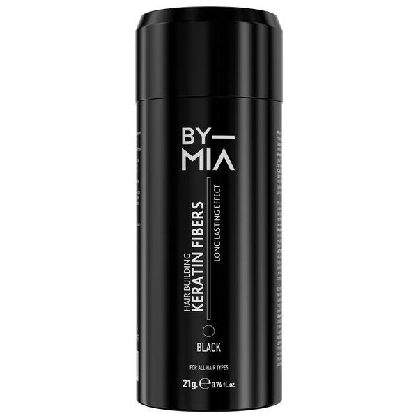 BY MIA Hair Building Keratin Fibres, Black 21g | Hair Fibres for Thinning Hair | Hair Thickener Powder Fiber | Hair loss Concealer for Women & Men