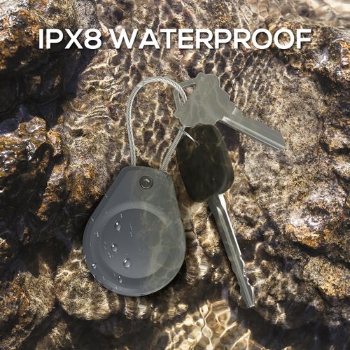Waterproof AirTag Keychain Holder - (4 Pack) Air tag Lock Case with Wire Cable Compatible with Apple AirTags, Ultra Durable Anti-Lost Protective Case with Keyring for Luggage, Backpack, Black/Grey